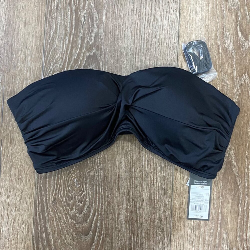 Mossimo Black Bandeau Bikini Top D/DD Swimwear With Adjustable Strap NWT